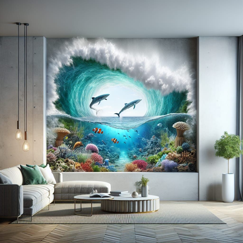 Ocean Portal Wave in Modern Living Room