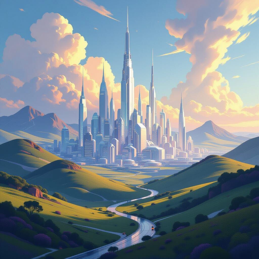 Utopian Cityscape in a Surreal Landscape