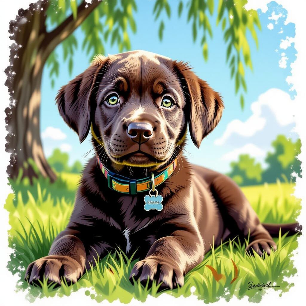Chocolate Lab Puppy in Watercolor Style