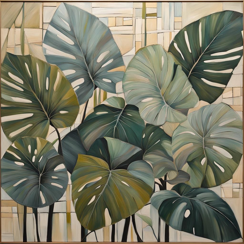 Tropical Botanic Landscape in Soft, Monochromatic Colors