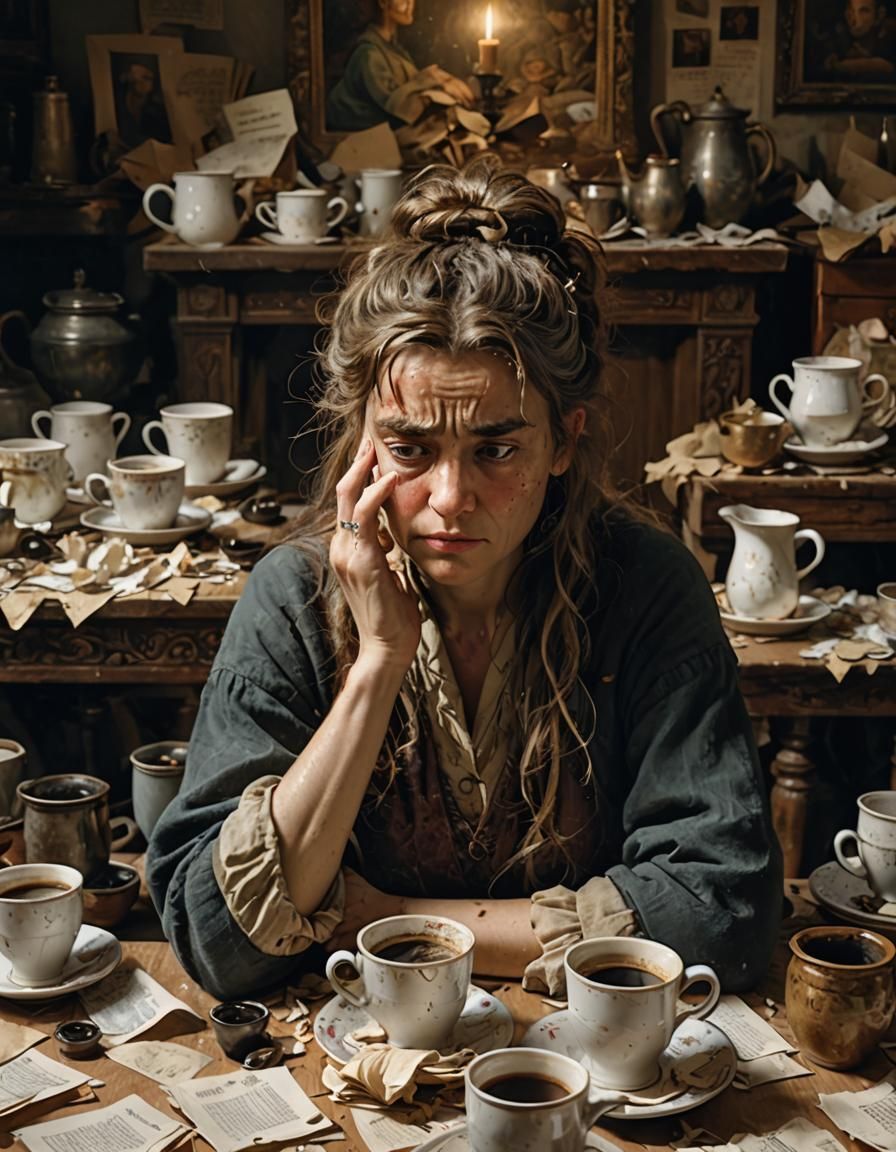 Weary Mona Lisa in Gritty Renaissance Room