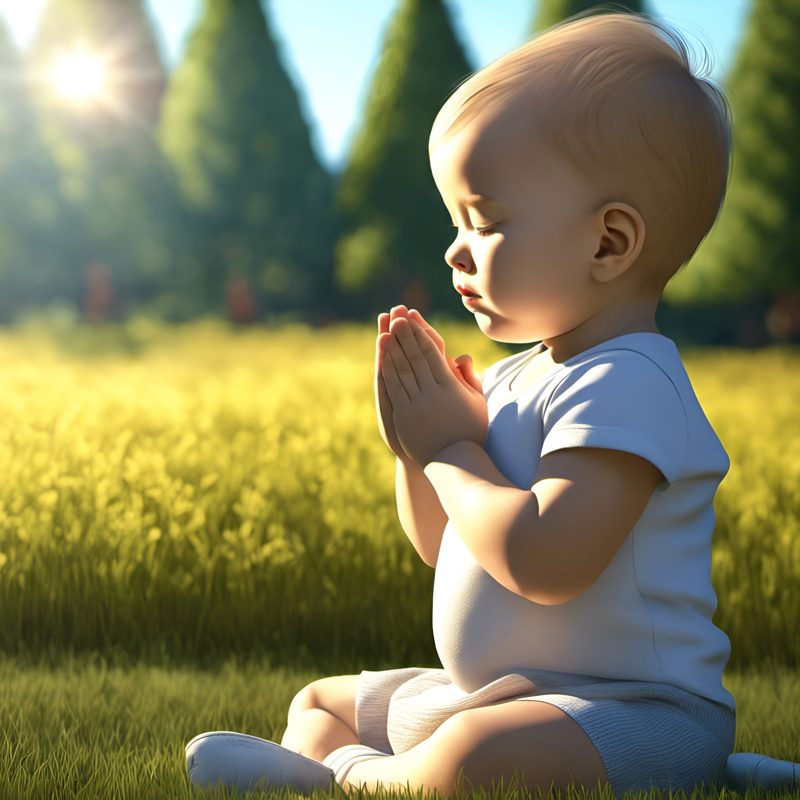 Toddler Praying on a Sunny Day in 8k