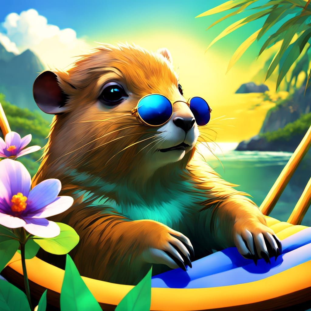 Capybara in Hammock: 3D Anime Summer Art