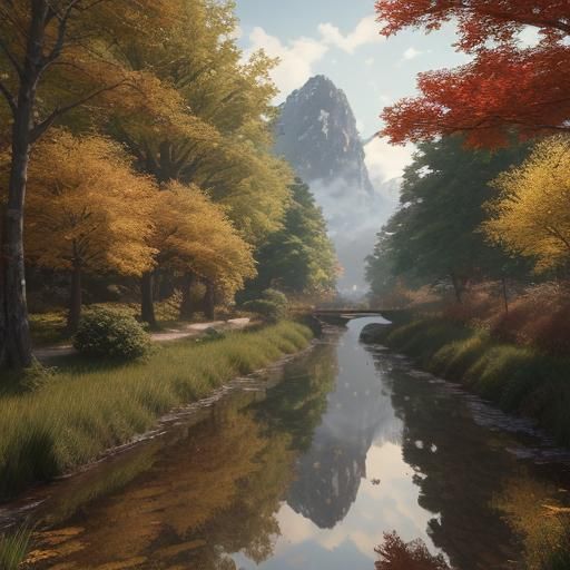 Anime Couple Stroll Under Autumn Trees in 3D