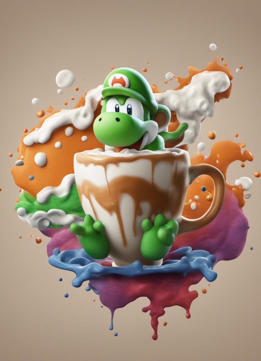 Detailed Latte Art of Yoshi in Foam