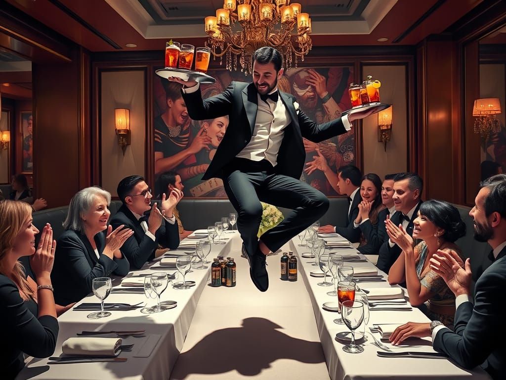 Breakdancing Server in Tuxedo Stuns Diners
