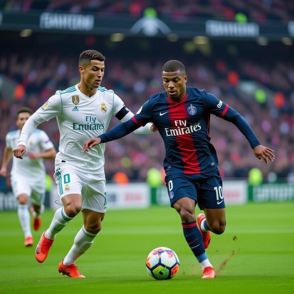 Ronaldo and Mbappé Play Football in a Dreamscape