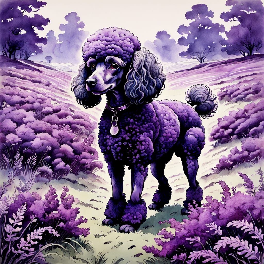 Poodle in Purple Heather Field Masterpiece