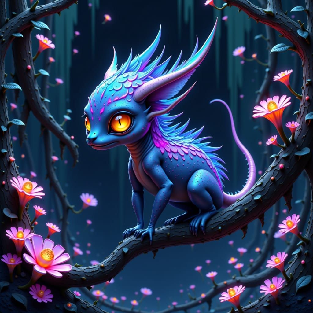 Bioluminescent Creature in Lush Alien Forest