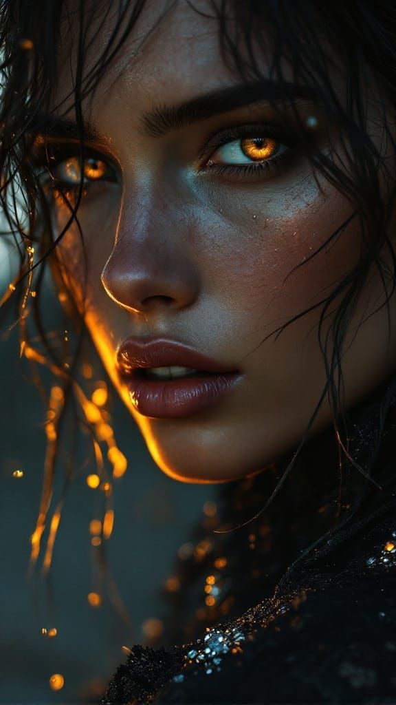 Hyperrealistic Woman in Stormy Twilight