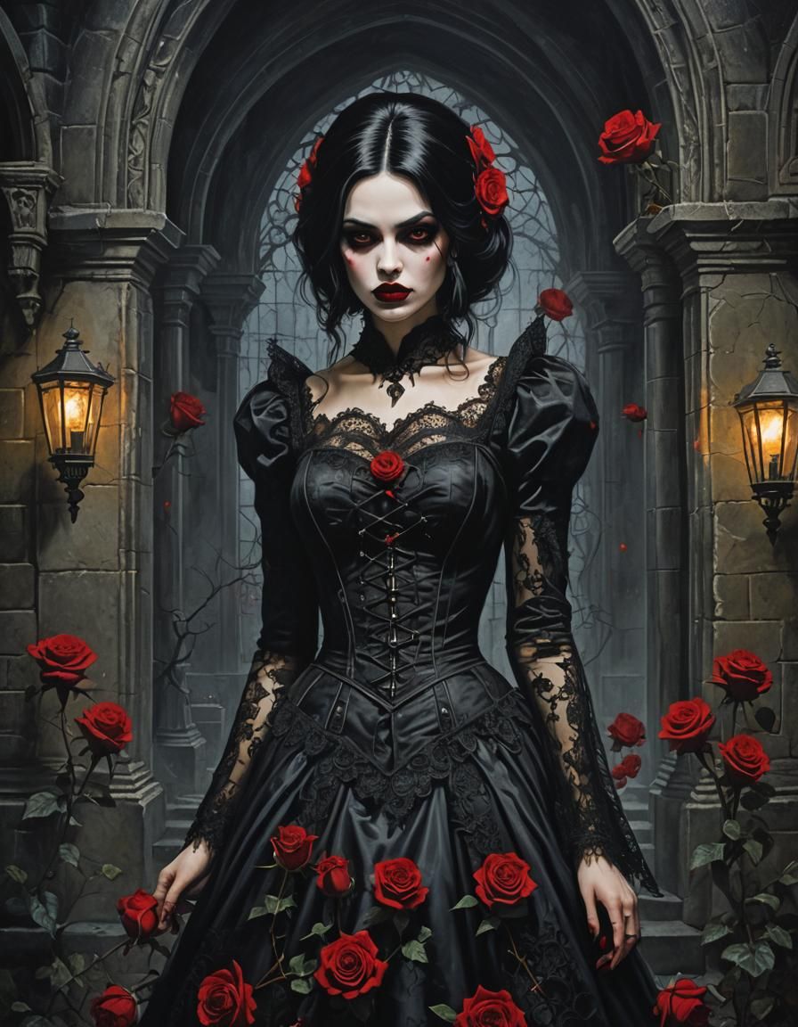 Gothic Vampire Princess in Dark Crypt