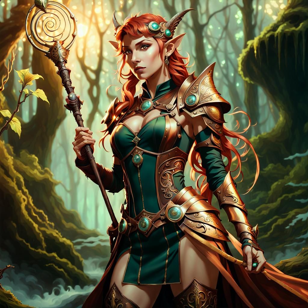 Elf Druid Summons Steam in Steampunk Fantasy Style