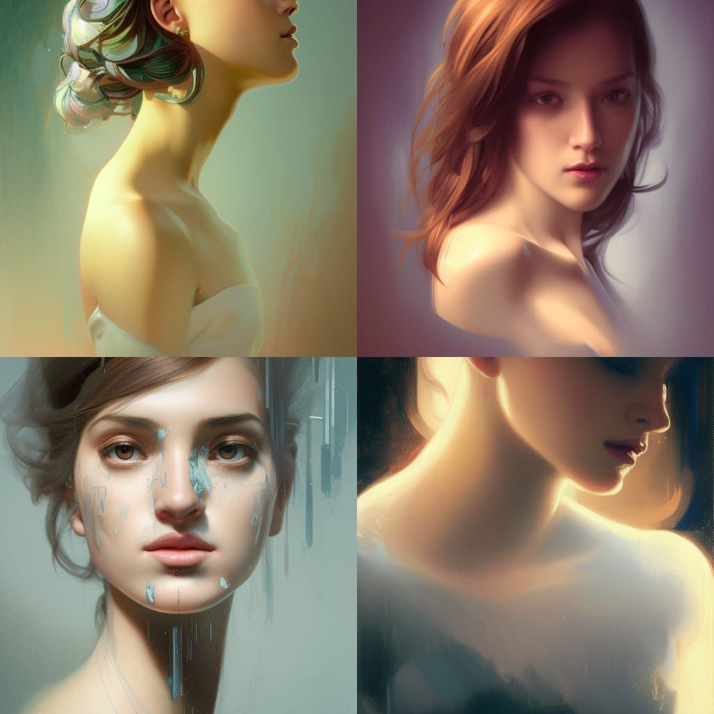 Intricate Portrait of Girl in Mirror, Detailed Art