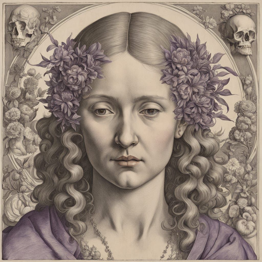 Woman in Purple Dress: Detailed Colored Pencil Drawing