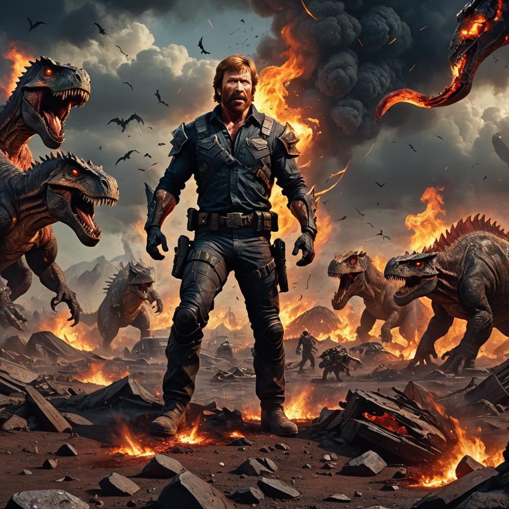 Chuck Norris in Wasteland with Dinosaurs, Dark Fantasy