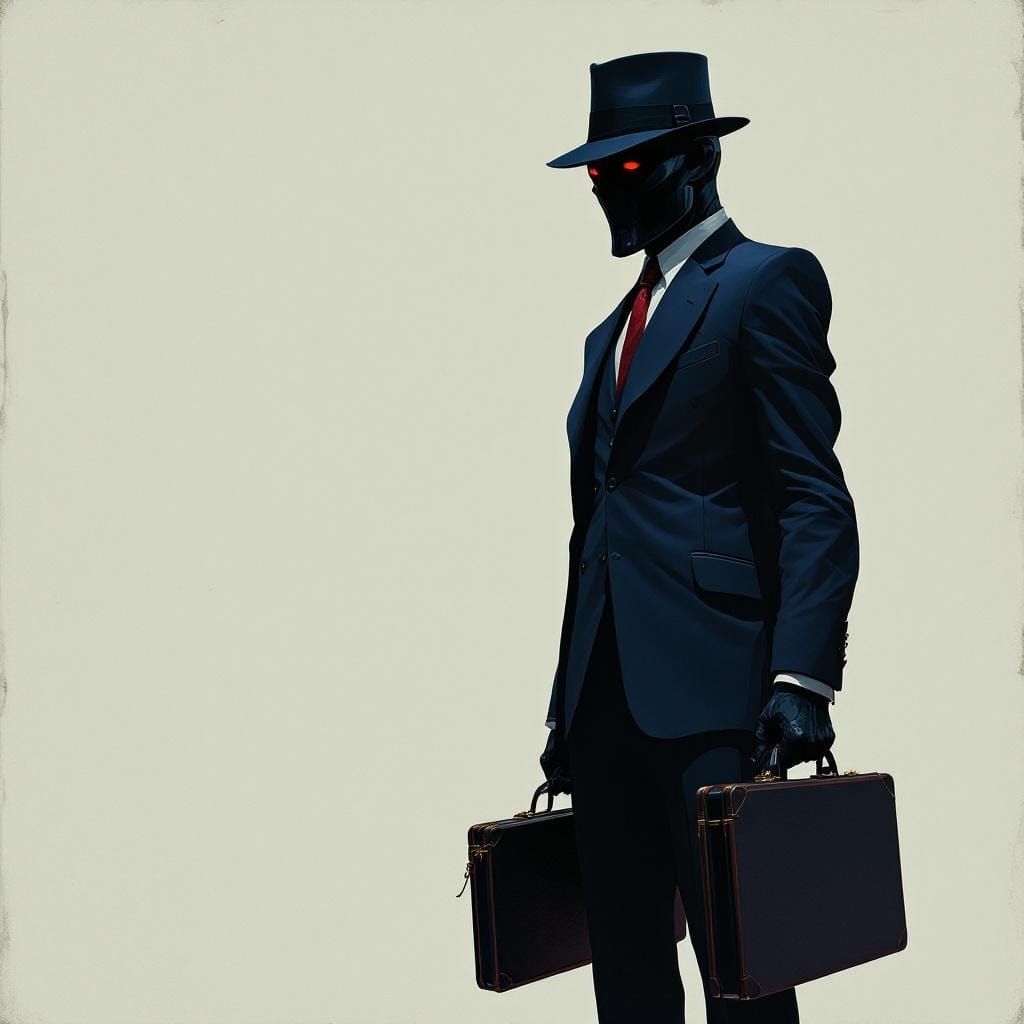 Ominous Figure with Briefcase in Cinematic Style