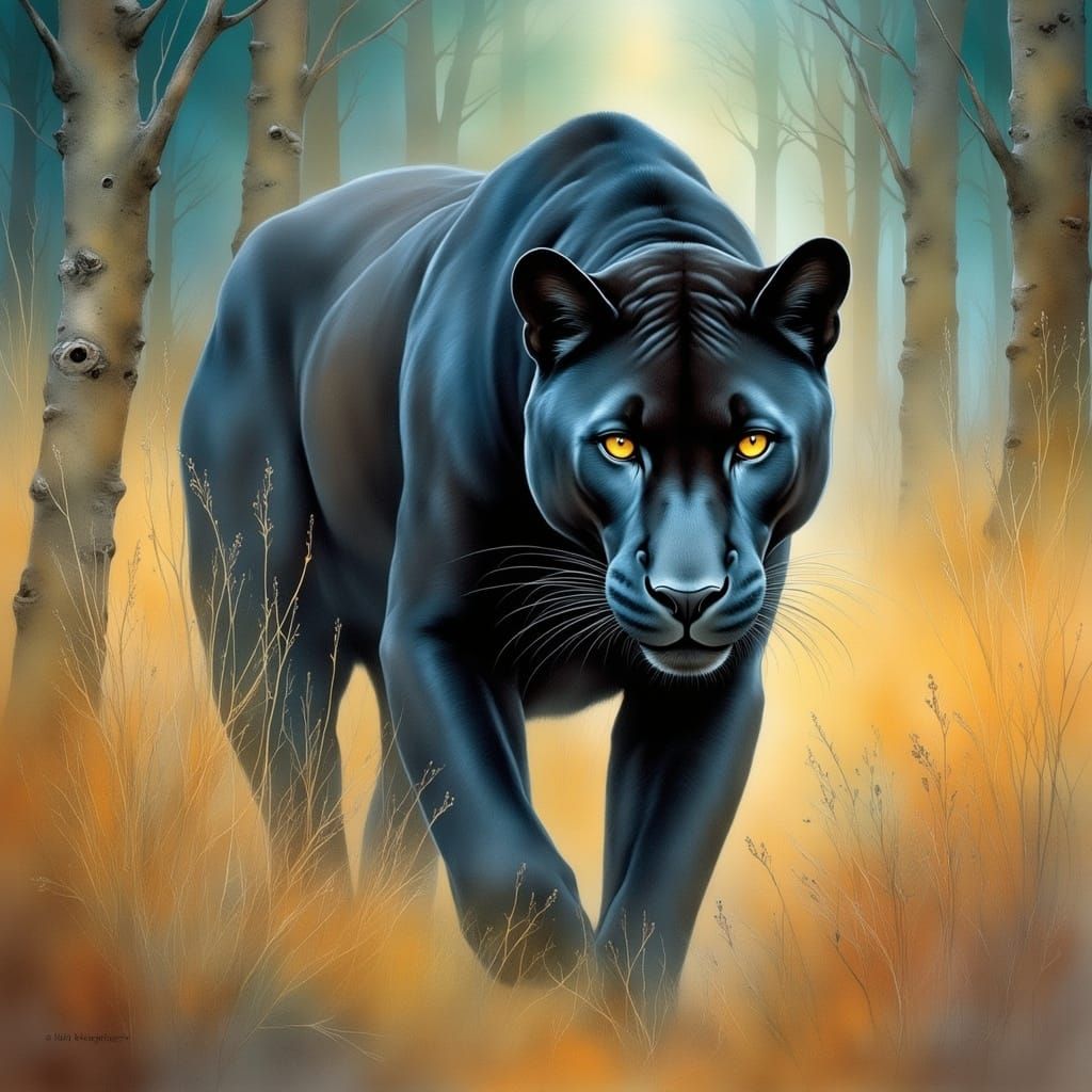 Black Panther Portrait in Hyperrealistic Watercolor