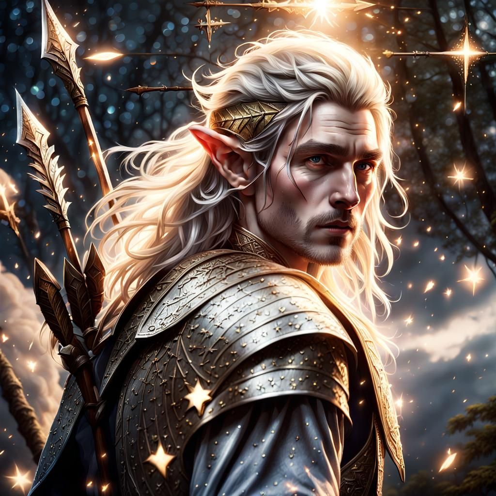 Ethereal Elf Archer in a Detailed Fantasy Landscape
