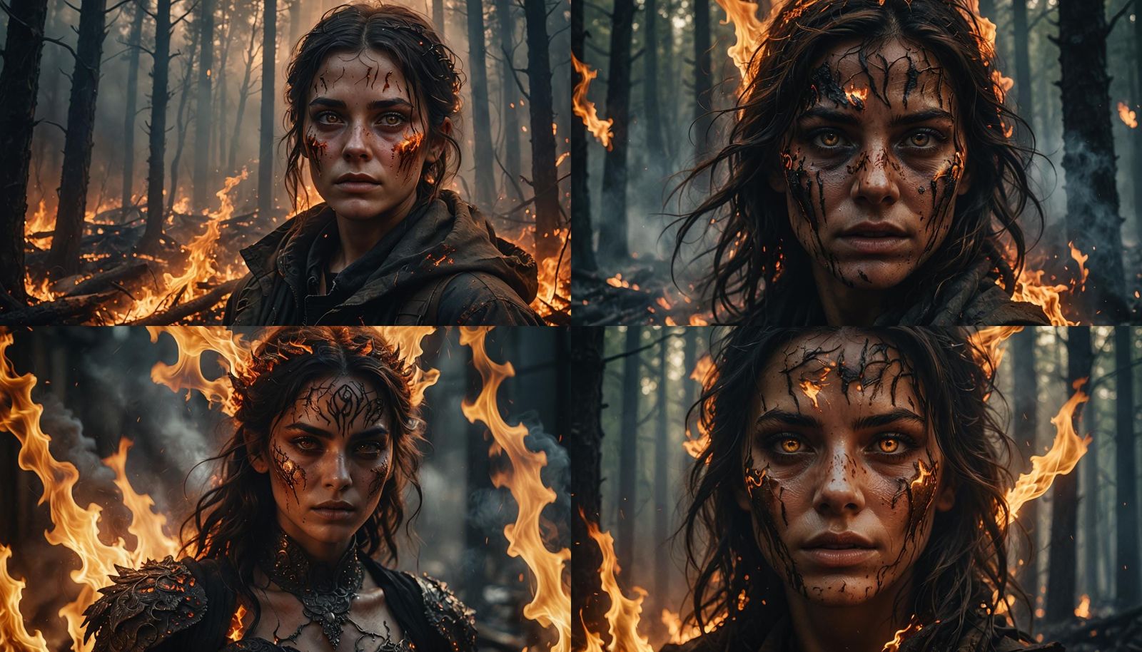 Fiery Portrait: Woman Lit by Wildfire