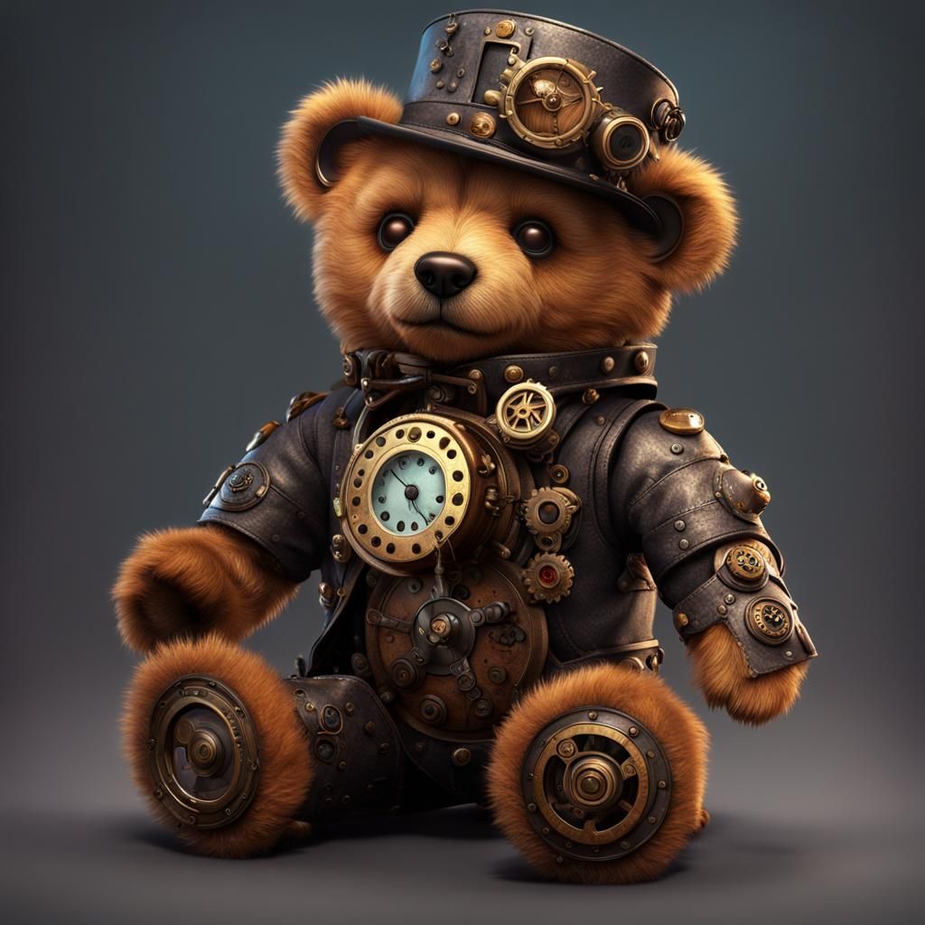 Steampunk Teddy Bear in Detailed Matte Painting Style