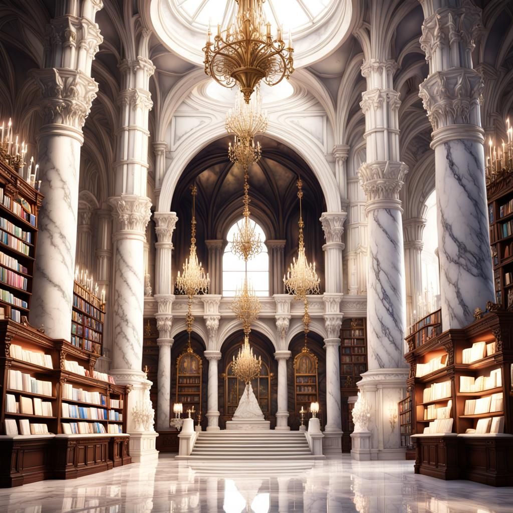 Cathedral Bookstore in White Marble: Fantasy Concept Art