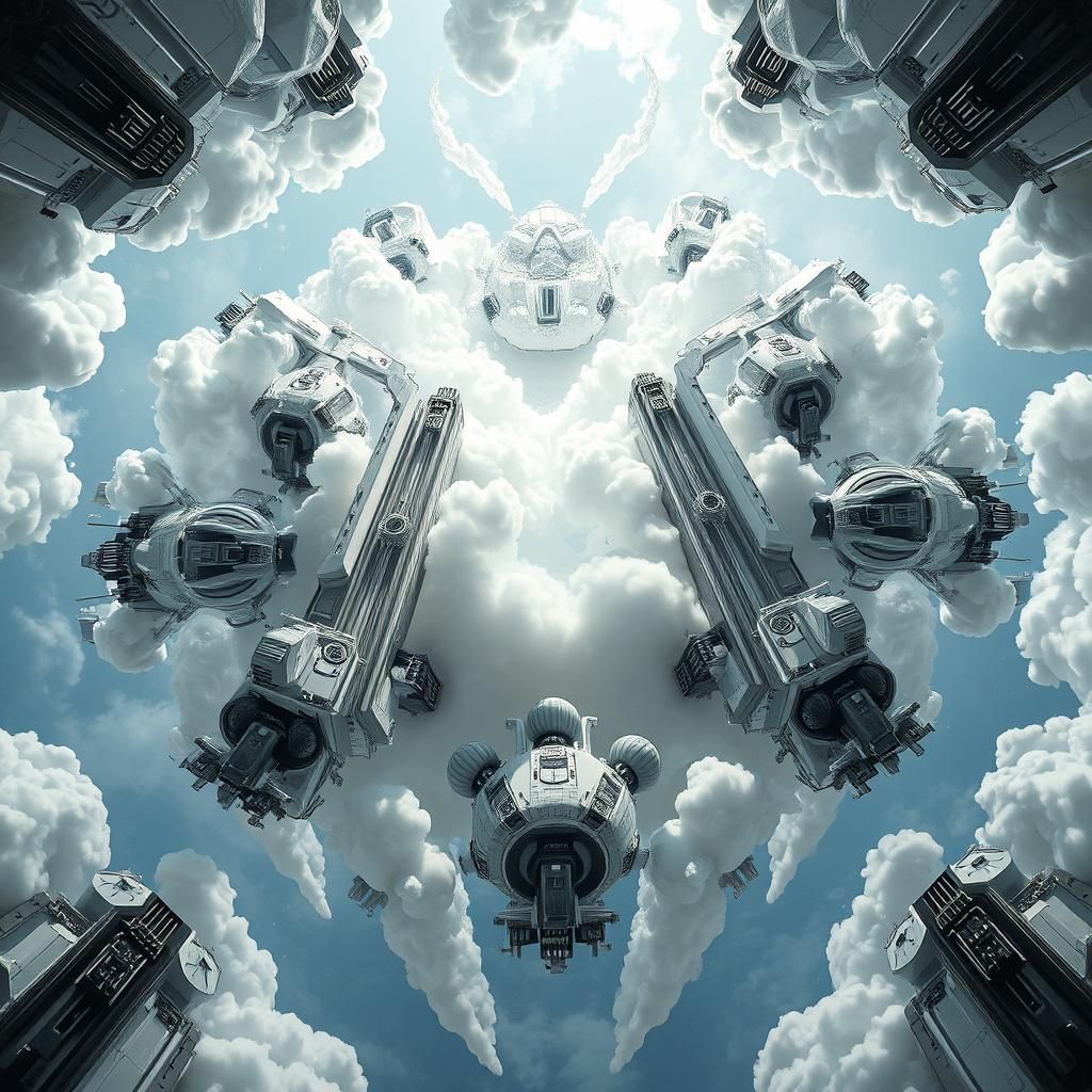 Futuristic White Ecumenopolis Floating in Clouds