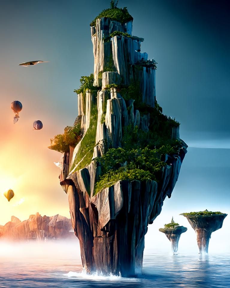 Floating Island Castles Matte Painting