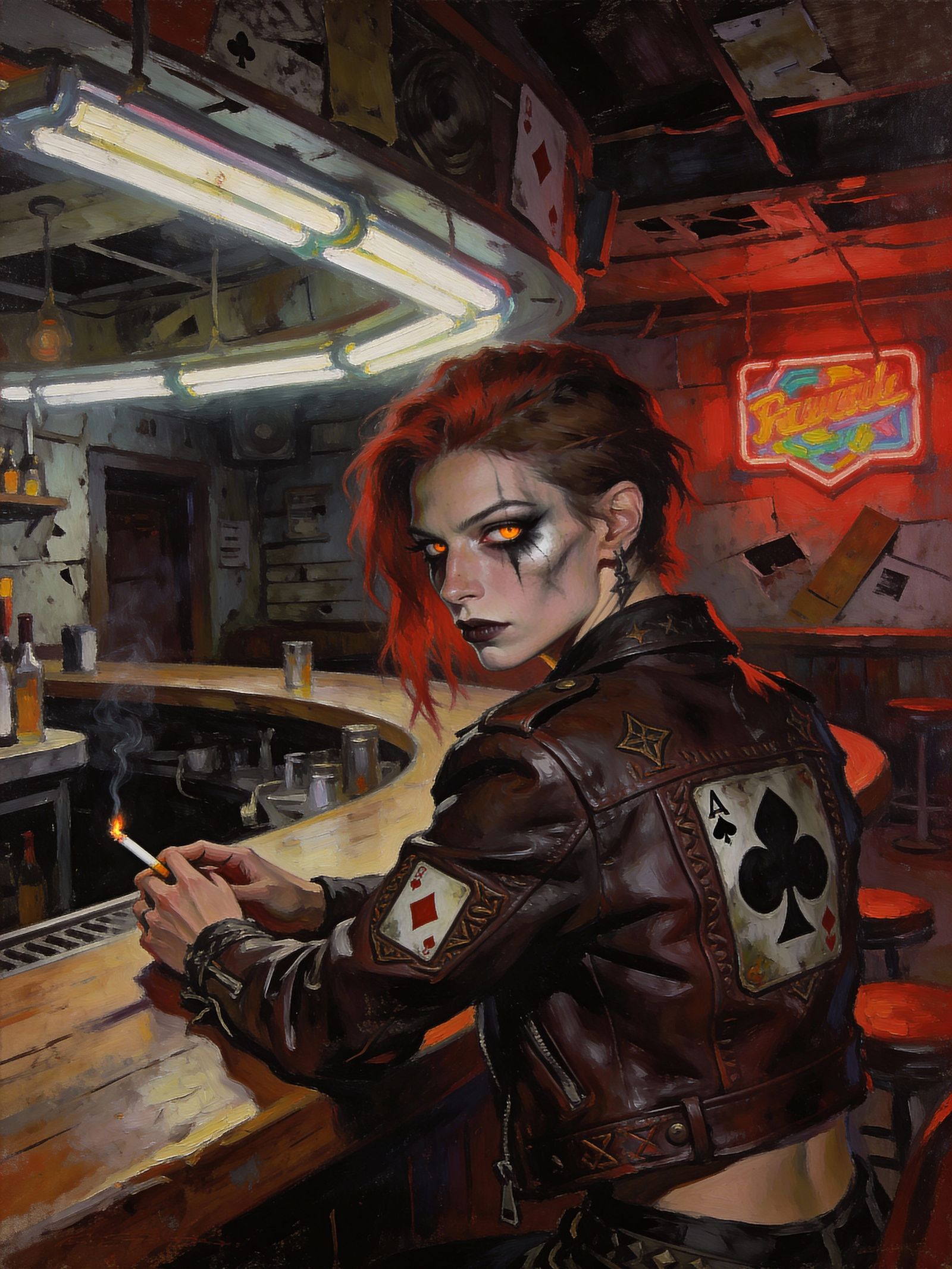 Post-Apocalyptic Punk Goth Character at Bar