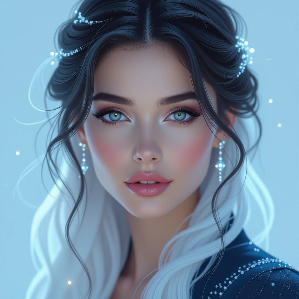 Ethereal Woman with Light Waterfall Hair