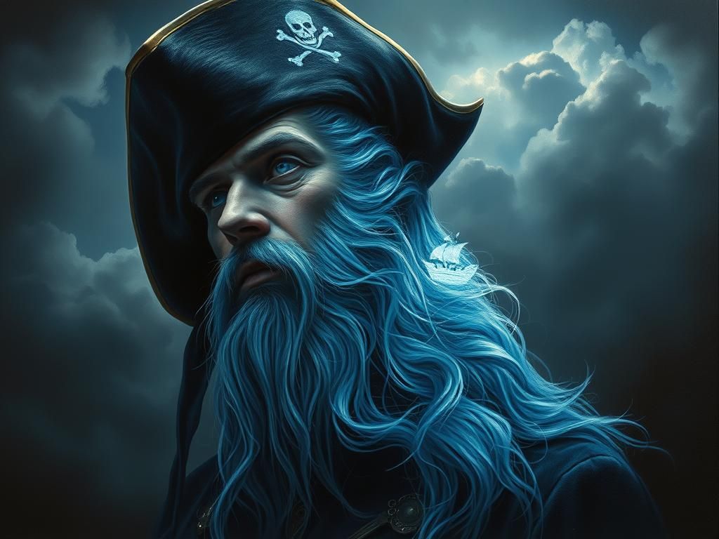 Ghostly Pirate Captain Portrait in Emotive Oil Painting