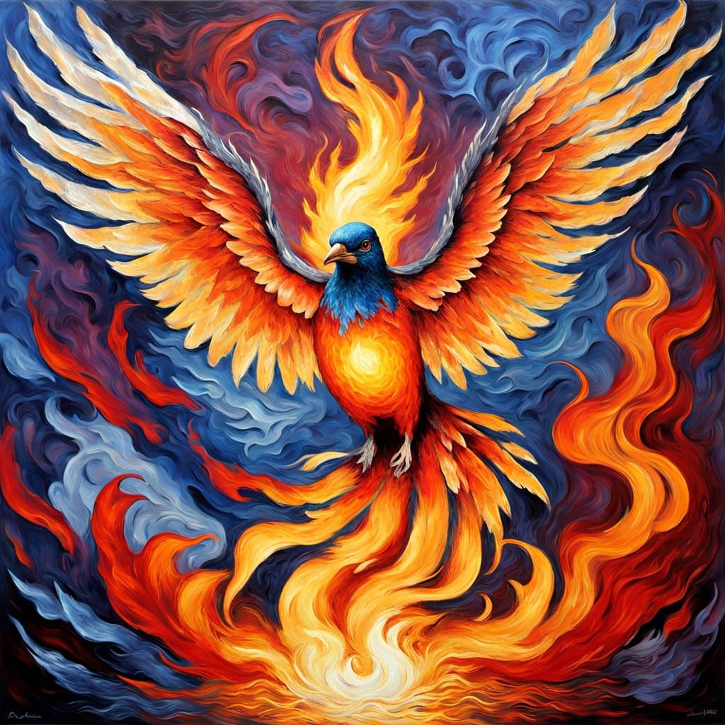 Bird of Flames in Neo-Expressionist Oil Painting