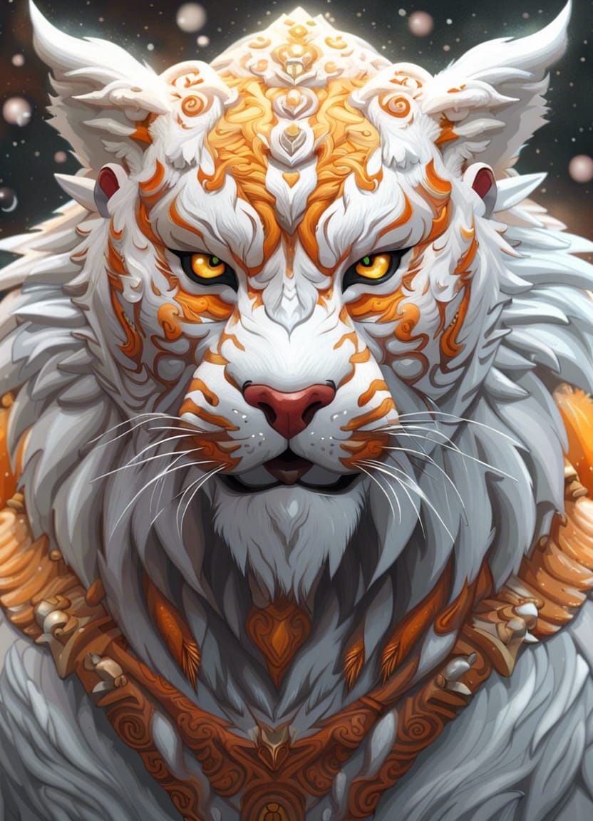 Furious Fantasy Tiger Portrait in Digital Painting Style