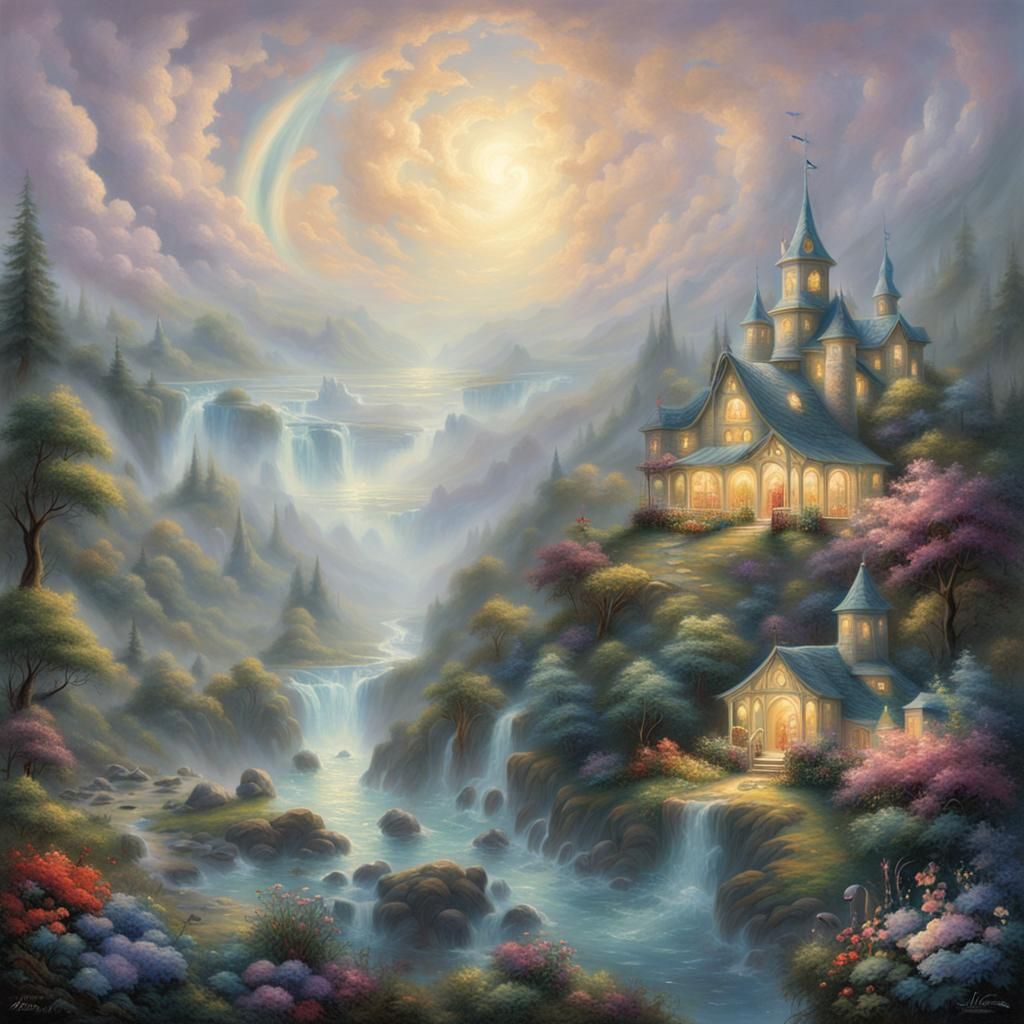 Ethereal Fantasy Landscape in Muted Tones
