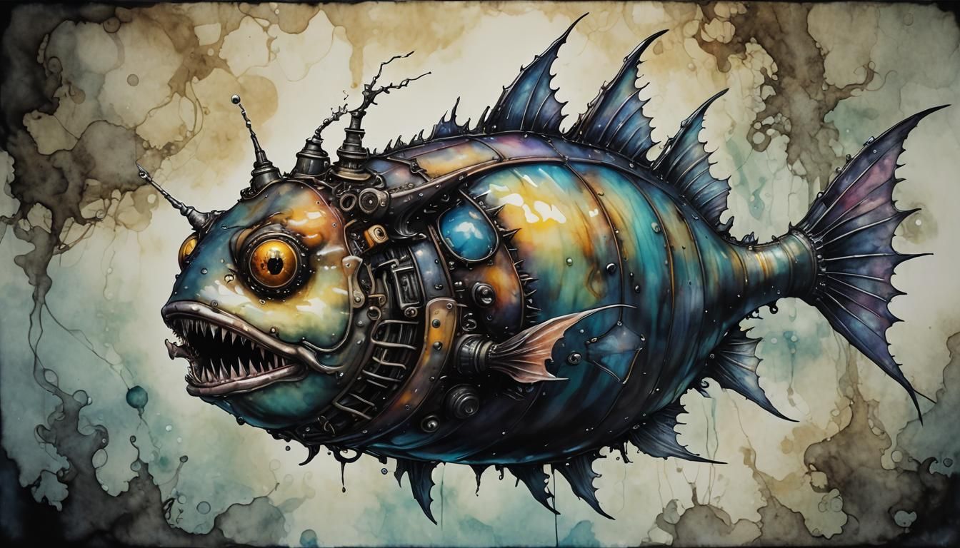 Dieselpunk Anglerfish: Otherworldly Alcohol Ink Art