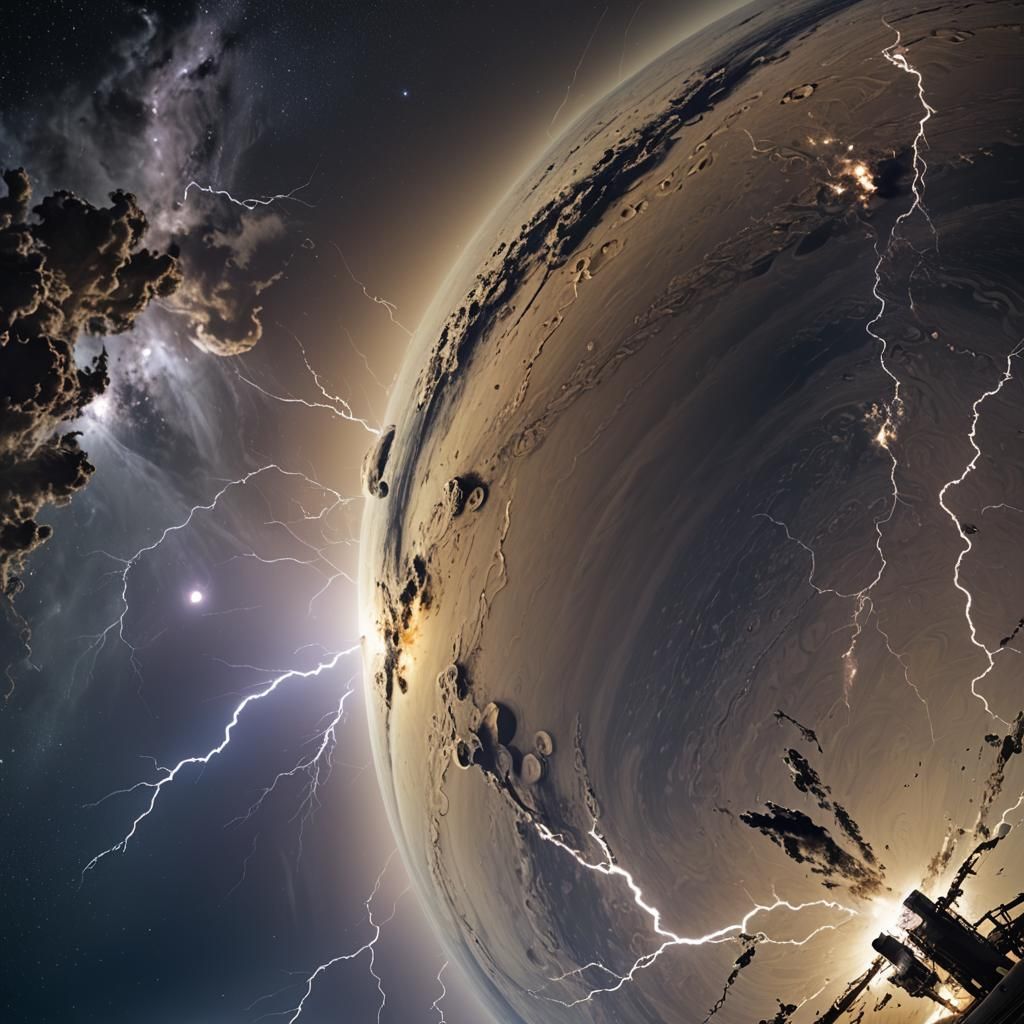 Saturn's Lightning Storm: Hyperrealistic Celestial Wonder