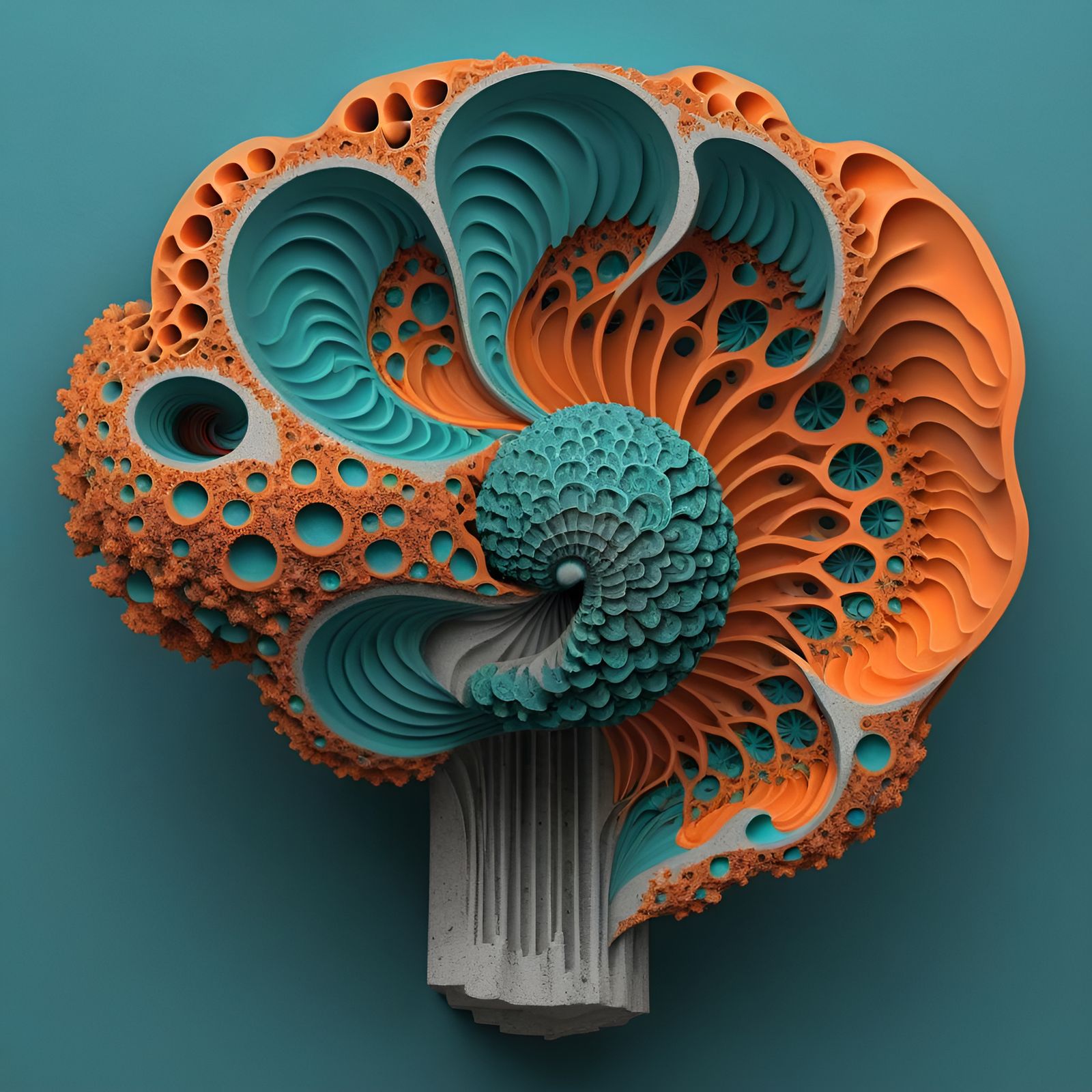 Abstract Cerebellum Fractal in Orange and Teal