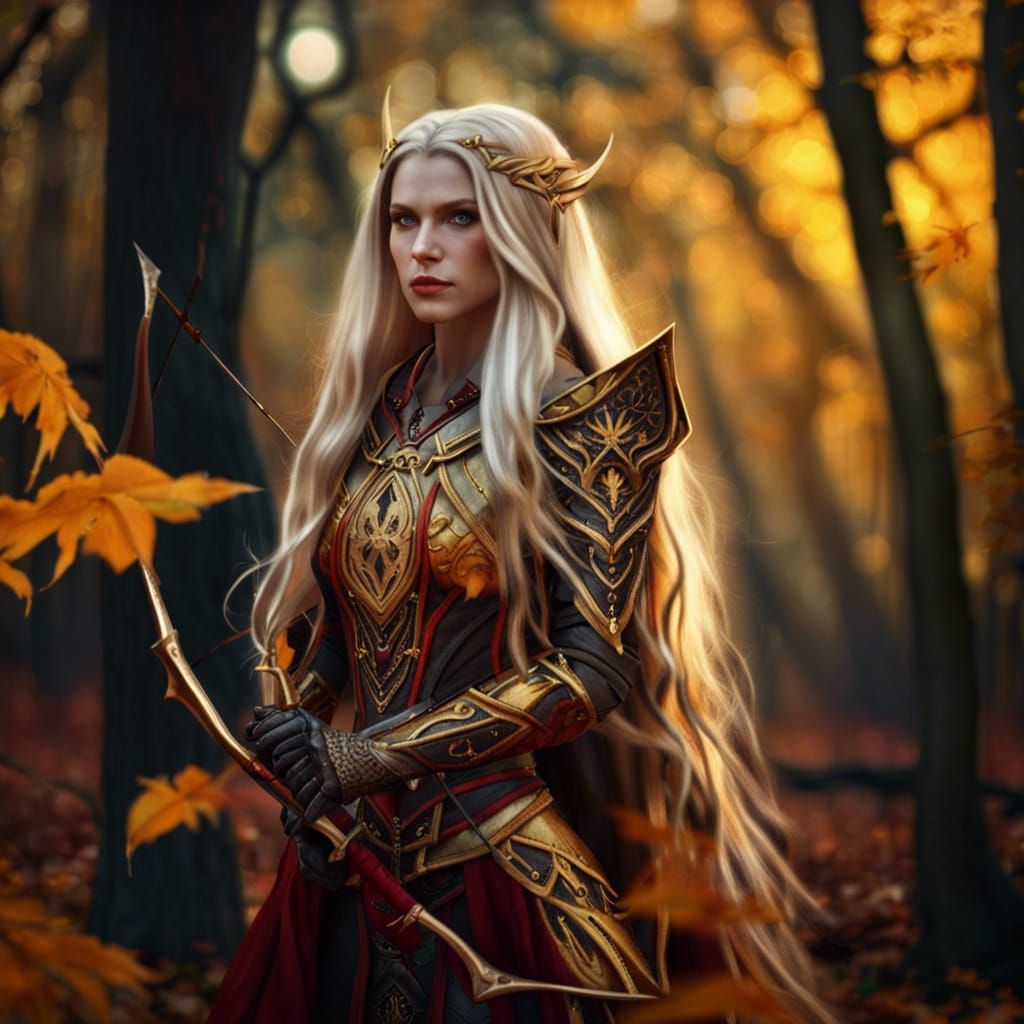 Enchanted Elf Archer in Autumnal Forest