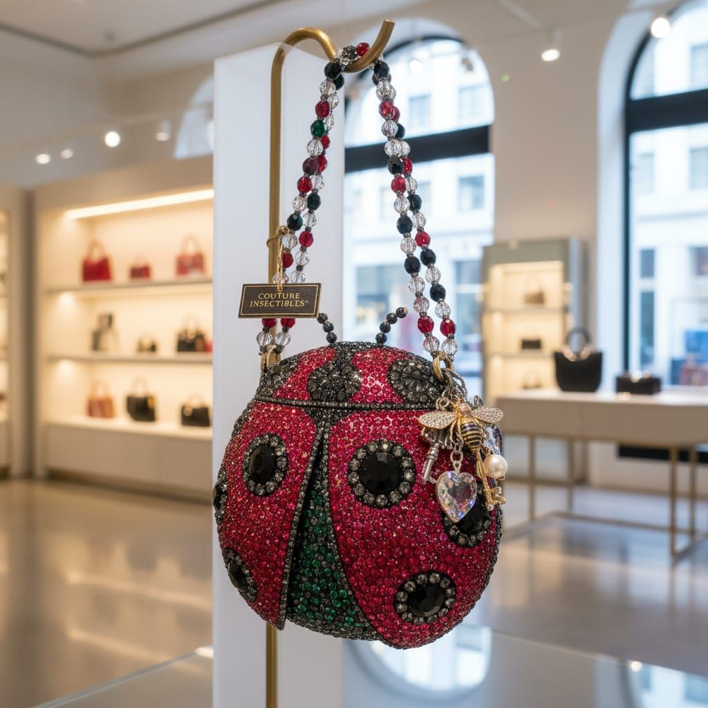 Bejeweled Ladybug Handbag with Charms in Retail Display