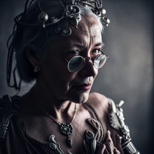 Steampunk Queen Mother Mechanical Owl Portrait