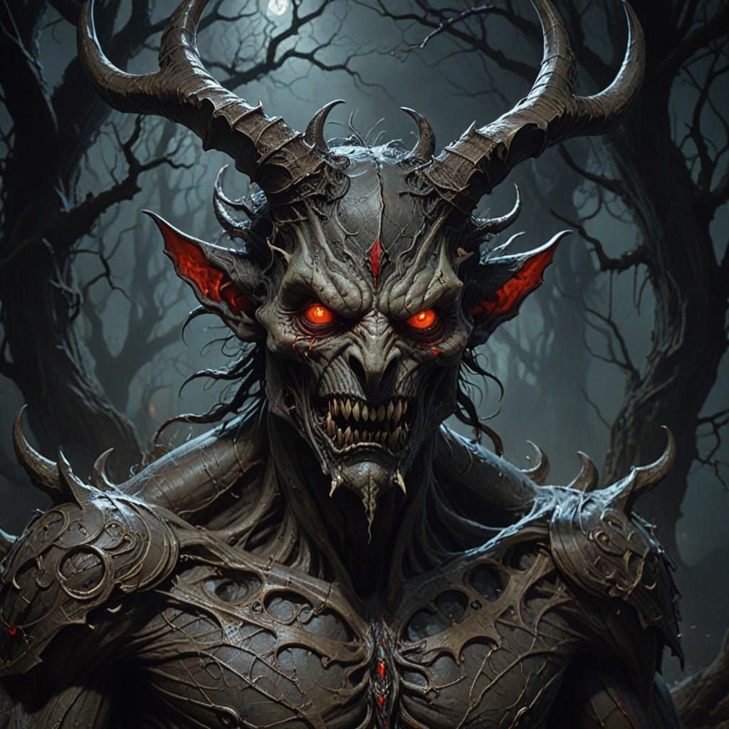 Macabre Demon in Dark Batik-Inspired Art