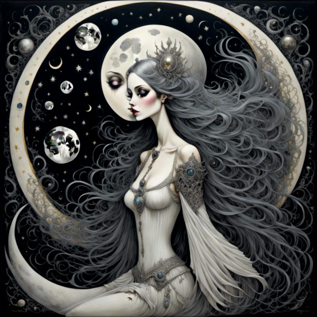 Gothic Moon Goddess in Surrealist Style