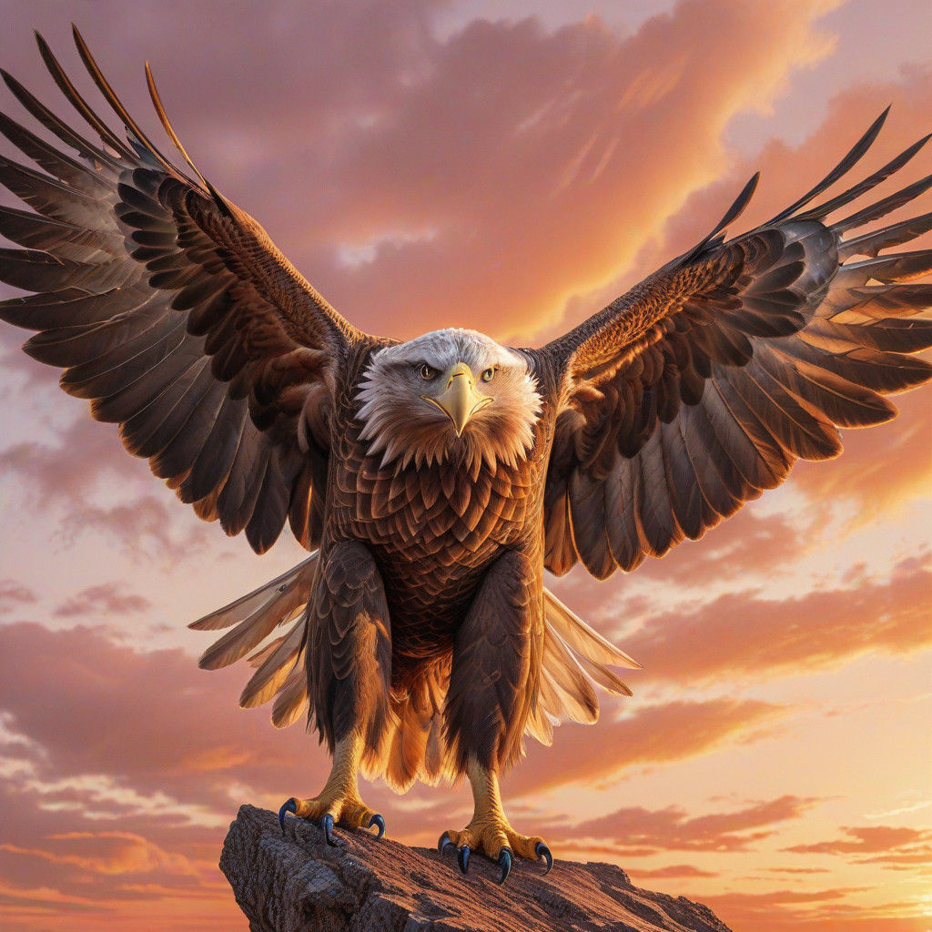 A realistic pencil drawing of a majestic eagle soaring high in the sky, its wings outstretched against the backdrop of a...