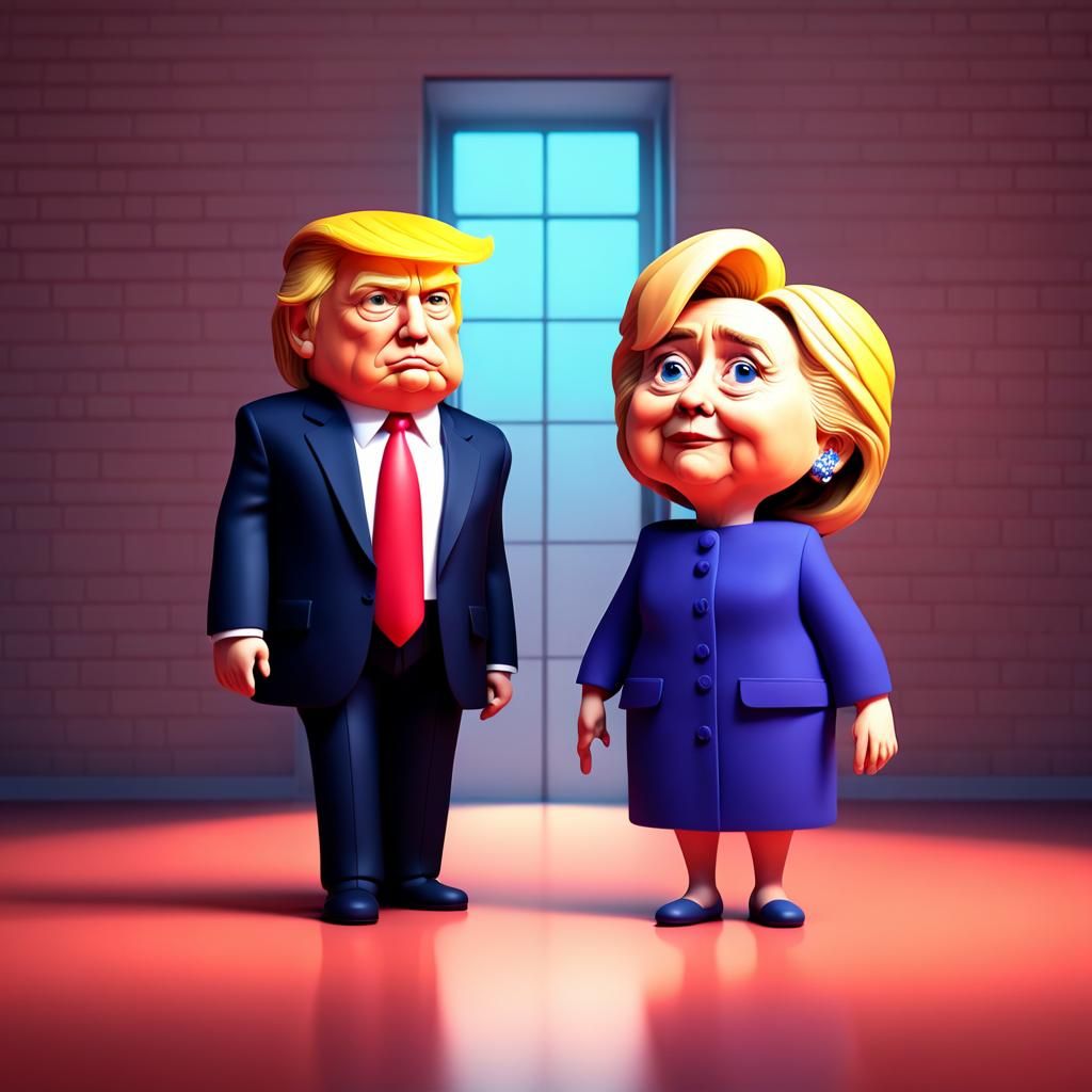 Trump and Clinton in Jail: Pixar-Style 3D Art