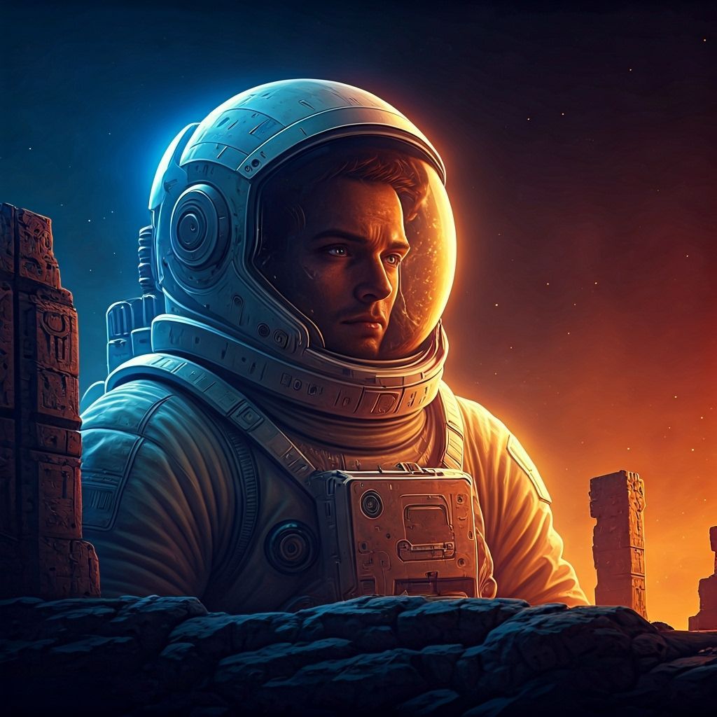 Astronaut Explores Ancient Ruins in Hyperrealistic Splash Ar...