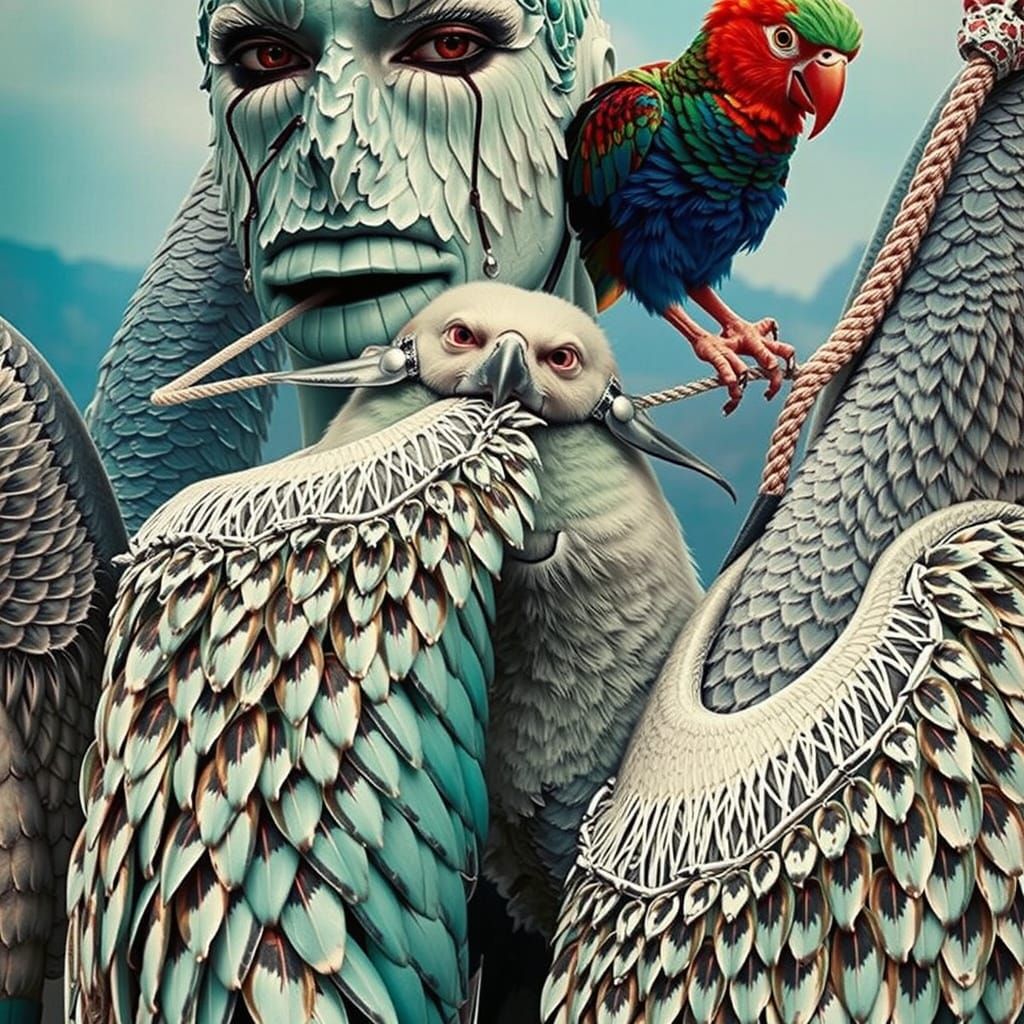 Hyper-Realistic Parrot in Whimsical Editorial Style