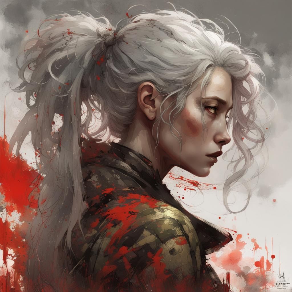 Silver-Haired Girl in Camo: Detailed Fantasy Art