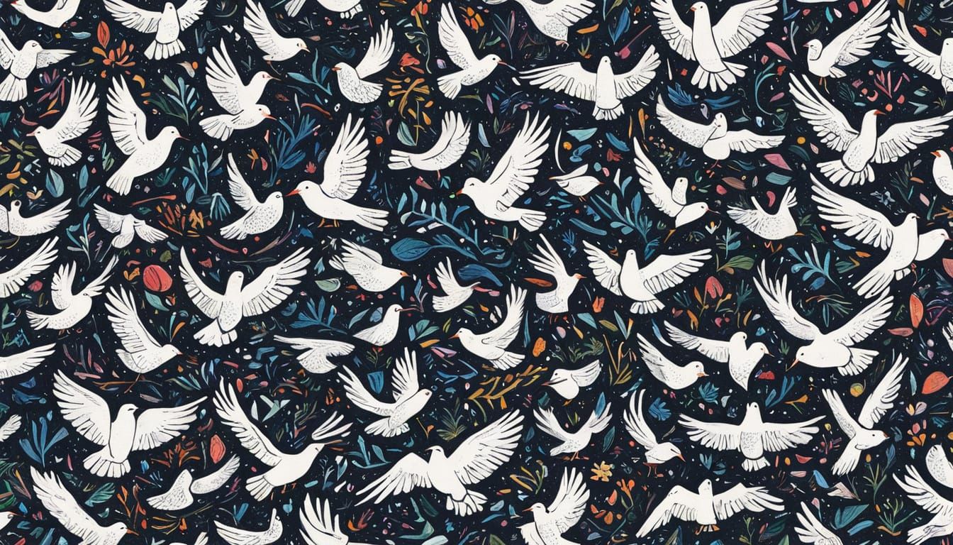 Vibrant Crayon Doves Fill the Night Sky