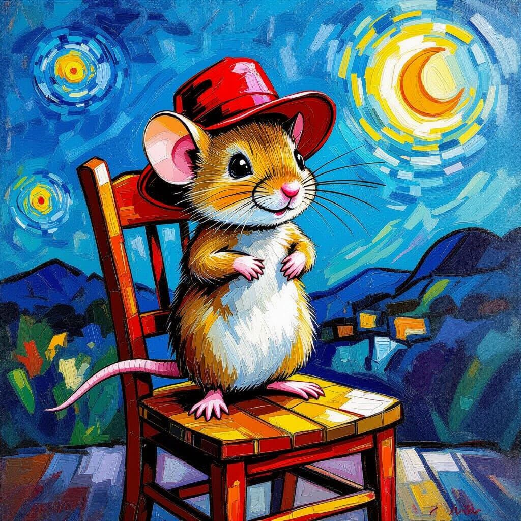 Stuart Little Mouse in Red Hat, Neo-Impressionist Style