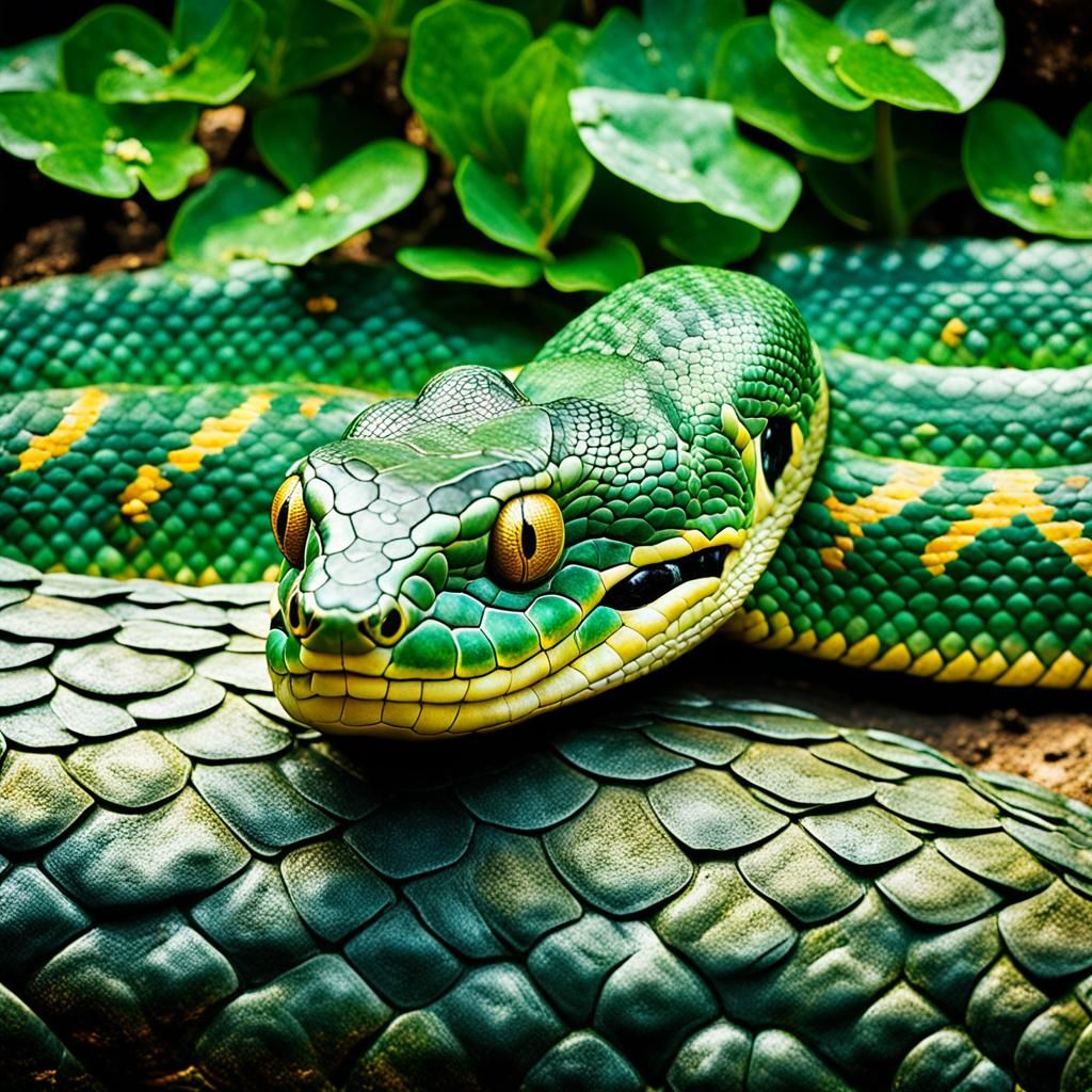 Golden Serpent Enwraps Ruined Pyramid, Hyperrealistic