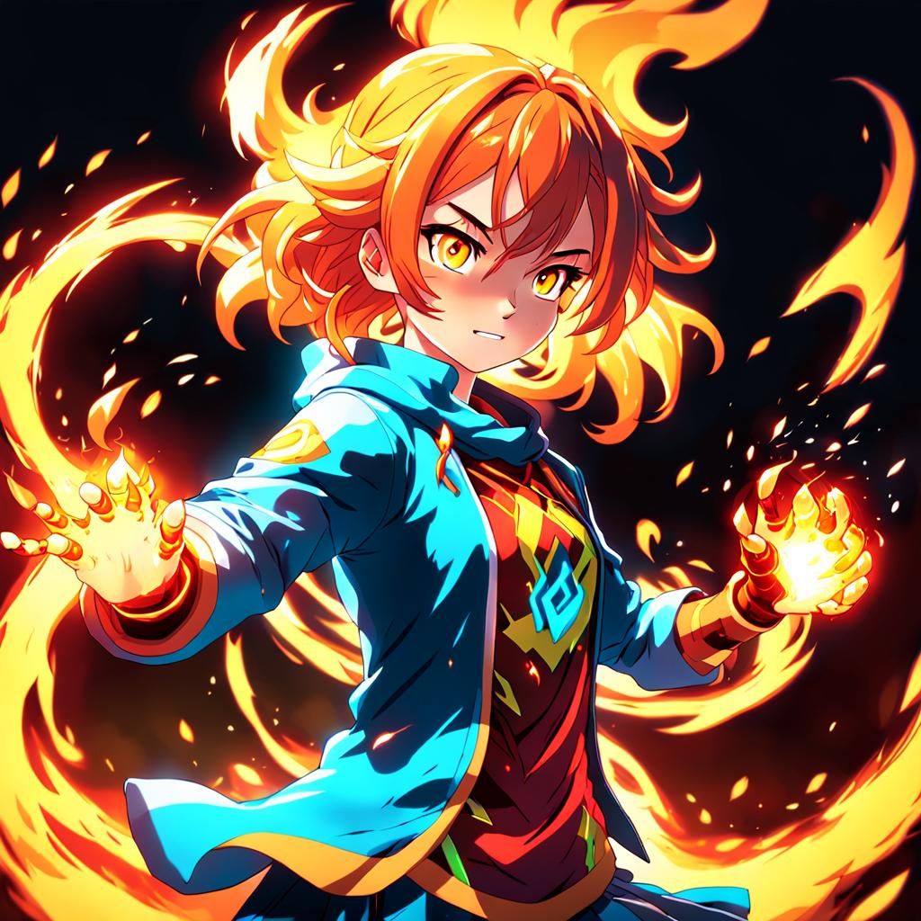 Fiery Anime Woman with Elemental Powers in 3D